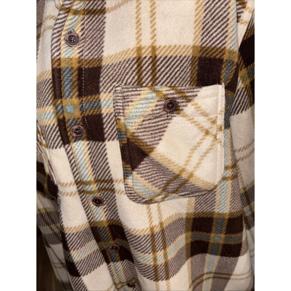 XXL Weatherproof Flannel Fleece Lined Jacket Brown Tan Plaid Button Up Pockets - Picture 3 of 13